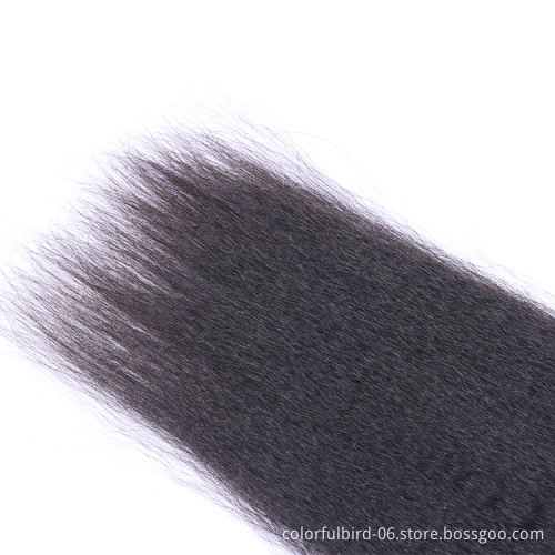 Wholesale grade 8A hiar kinky straight 4*4 closure Peruvian hair extension kinky straight human hair Yaki Straight